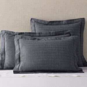 2 Restoration Hardware Herringbone Flanged Cotton-Linen King Shams